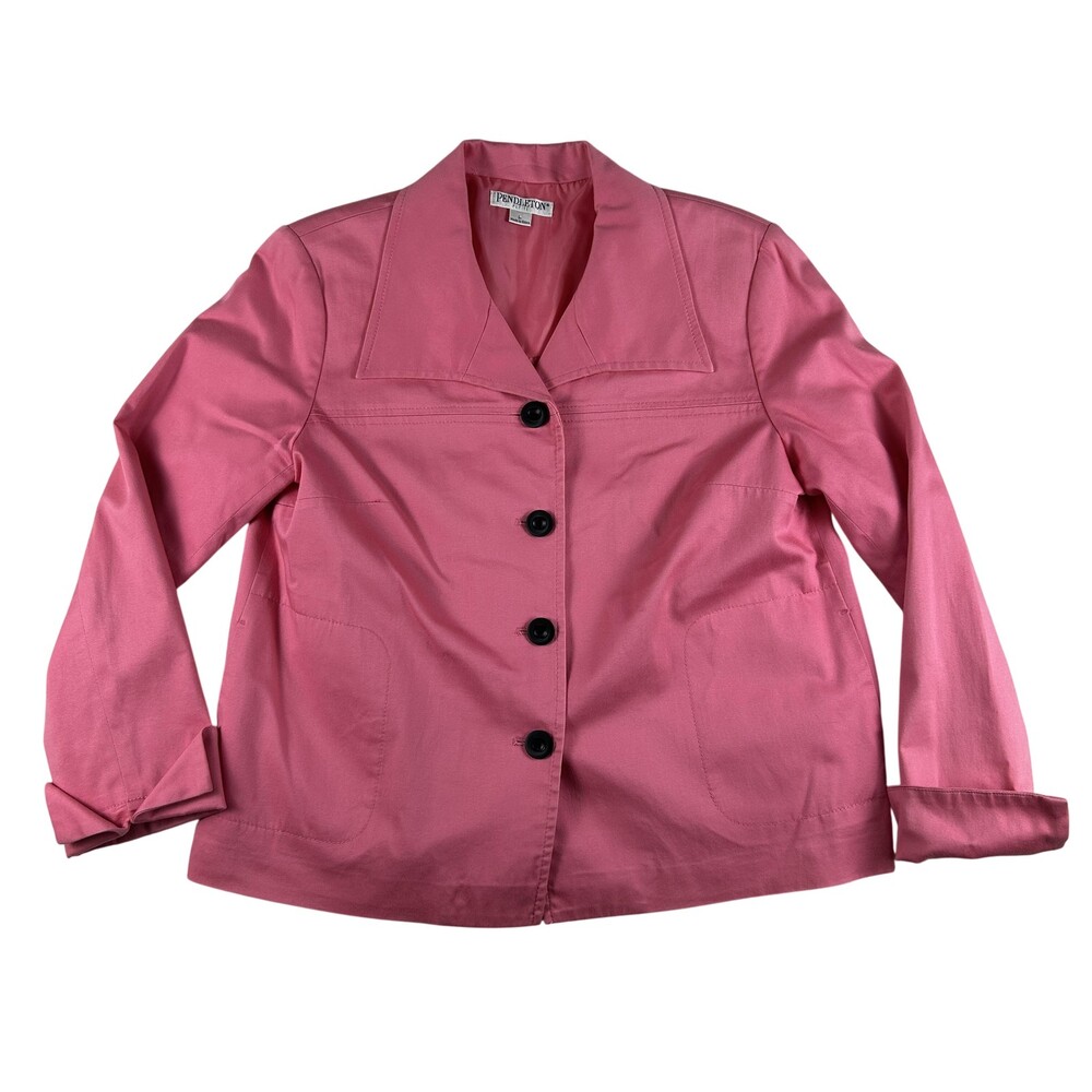 Pendleton Blazer Jacket Womens Large Petite Lined 4 Button Padded Shoulders Pink